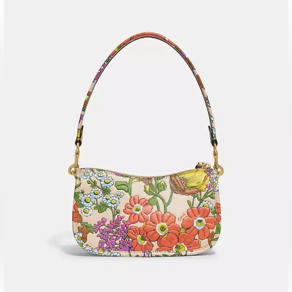 Coach Floral Print Shoulder Bag in Cream, Orange, Green, Pink